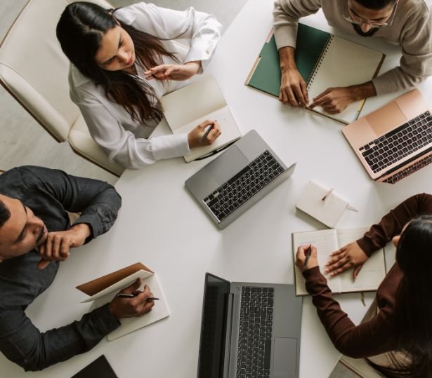 People discussing in a professional office setting